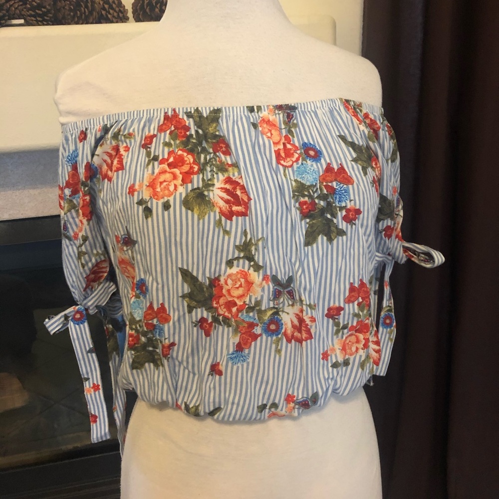 Blue floral off the shoulder